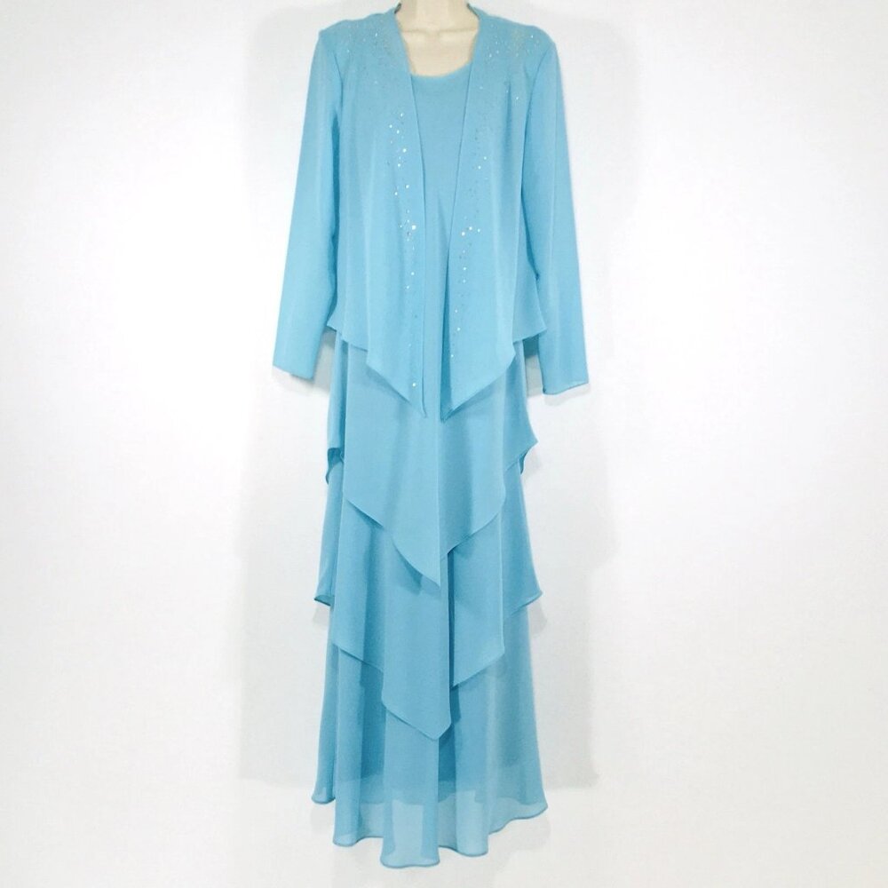 VTG Ursula of Switzerland 2 Pc Gown /Crystal Jacket Sz 12 Flowy Chiffon Wedding